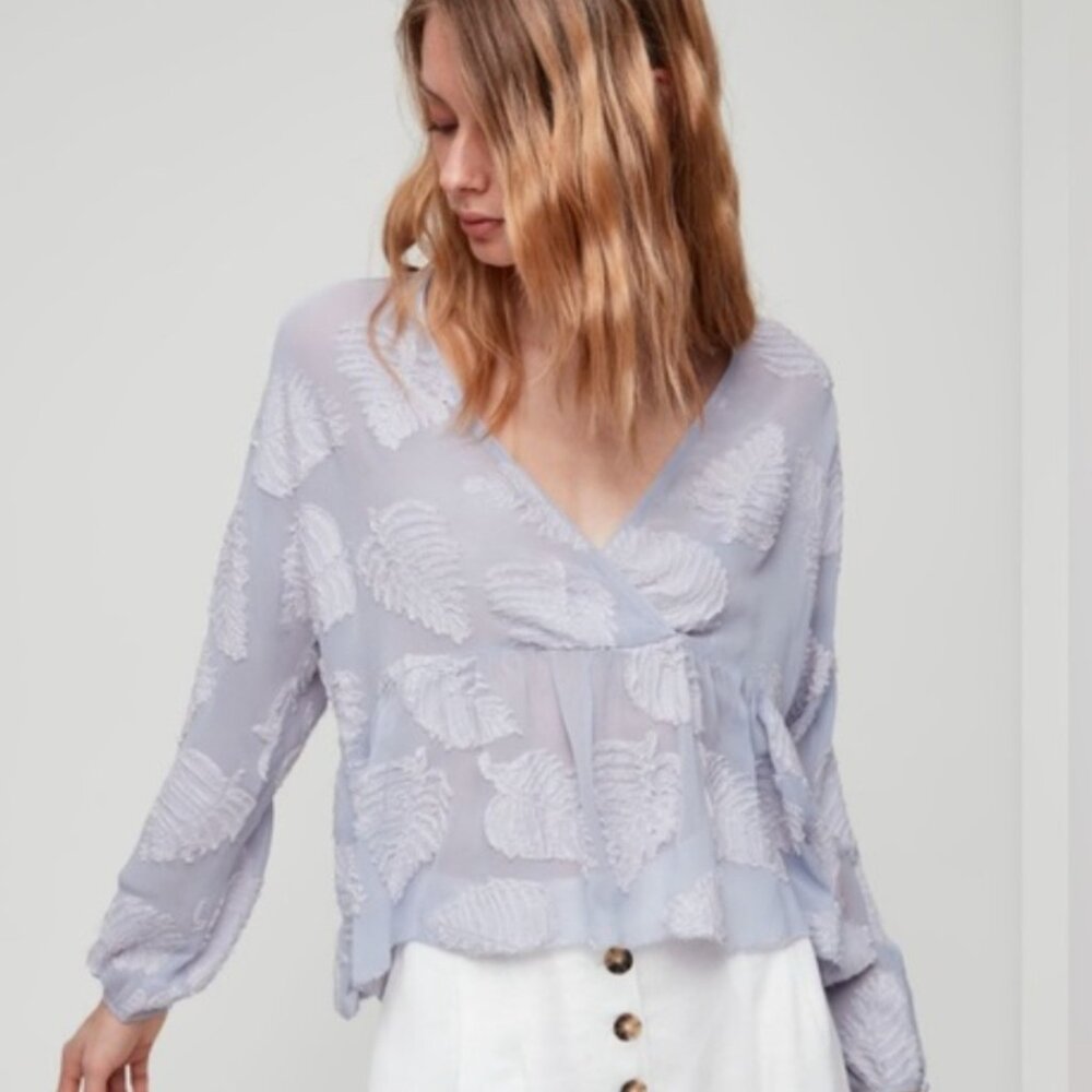 Wilfred fairy boho distressed sheer cropped embroidered prairiecore blouse top